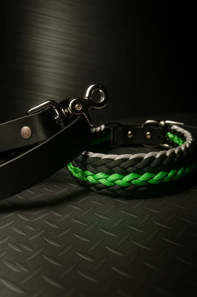 Collier en paracorde et laisse en cuir.webp